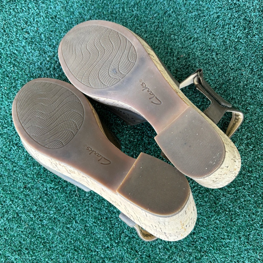 Clarks Artisan Maritsa Nila Leather Cork Wedge Platform Sandal Leather Green 8.5 - Picture 7 of 13